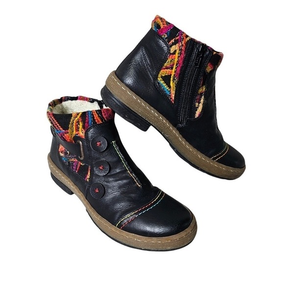 Rieker Shoes - Rieker Black Ankle Boots with Multicolor Accents